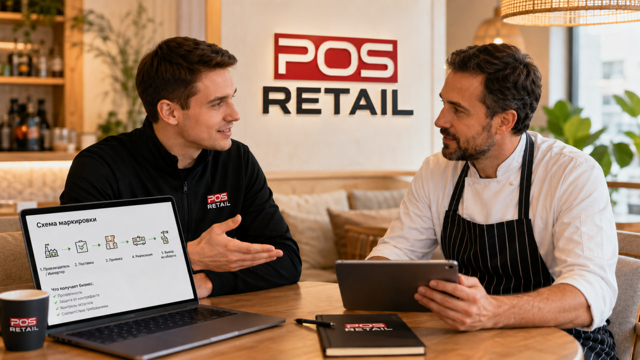 Сотрудник POS RETAIL консультирует клиента по выбору режима маркировки